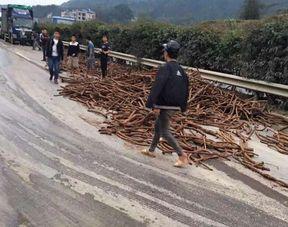 国产拉木料翻车视频,惊险瞬间！国产拉木料翻车事故现场直击
